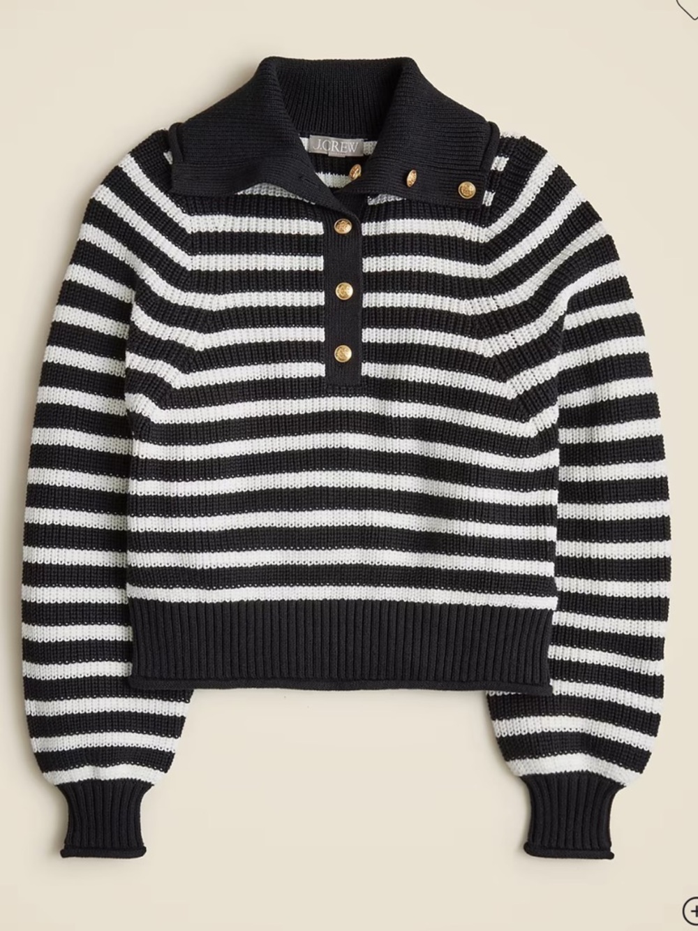 J. Crew ribbed cotton button-collar Black/ivory stripes NWT M